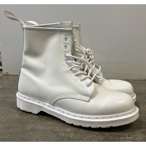 Dr. Martens Shoes - Dr. Martens 1460 Mono Womens 11 Mens 10 White Leather Lace Up Combat Boots